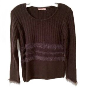 SPECCHIO DARK PURPLE RIBBED MOHAIR BLEND LONG SLEEVE SWEATER